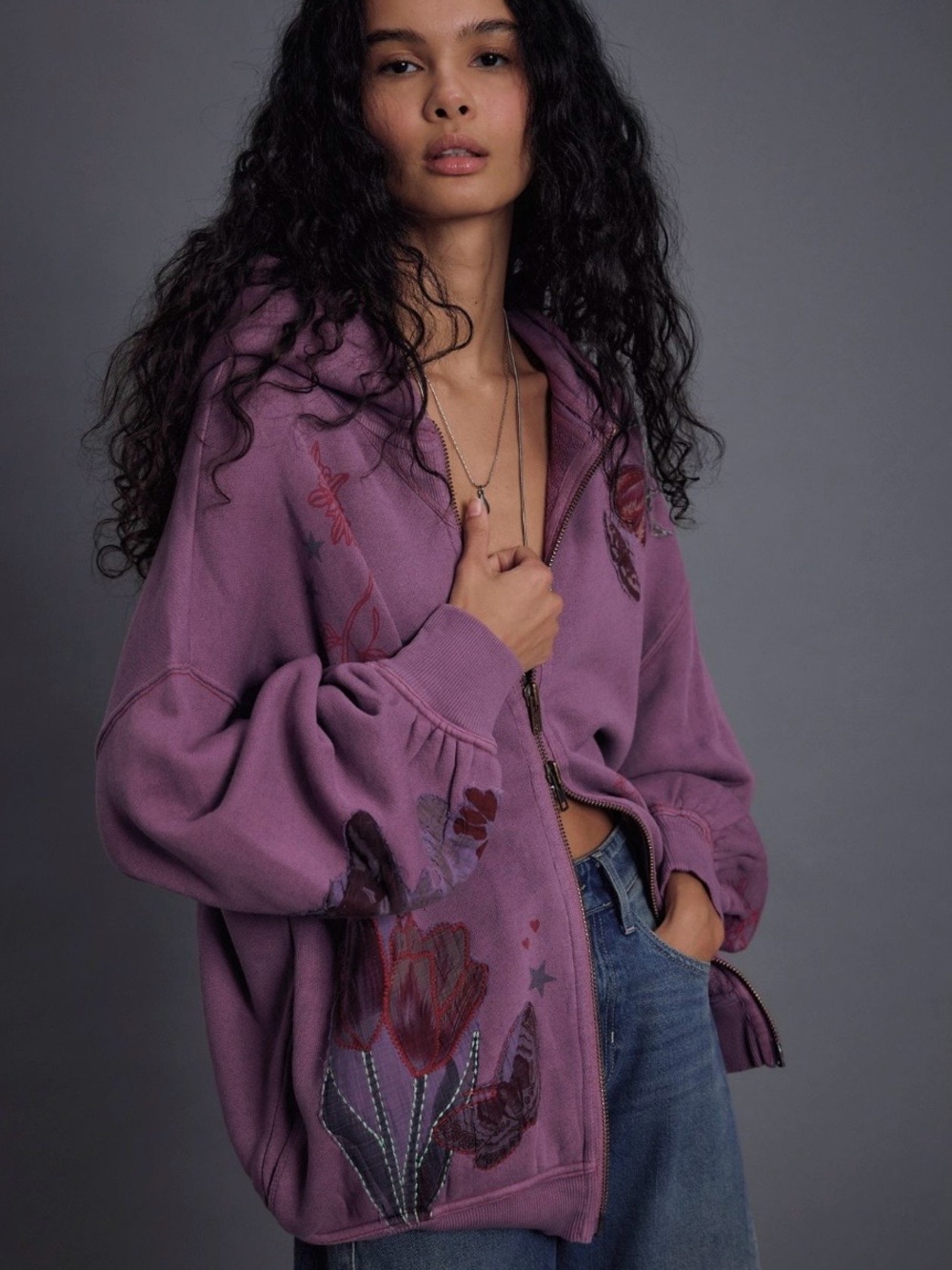 Free People Grandma’s Garden Hoodie in Diffused Orchid